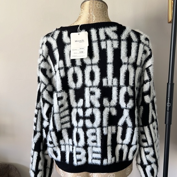 NWT Black and White Fluffy Letter Sweater - Picture 3 of 10